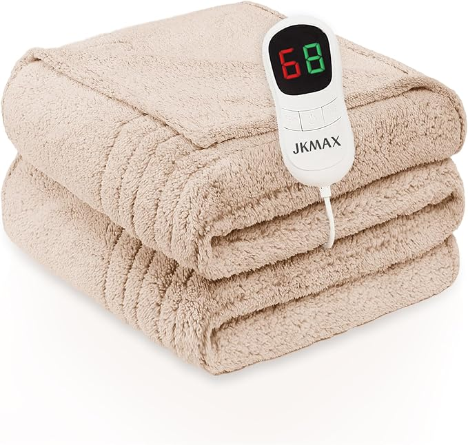 Beige JKMAX heated blanket with controller
